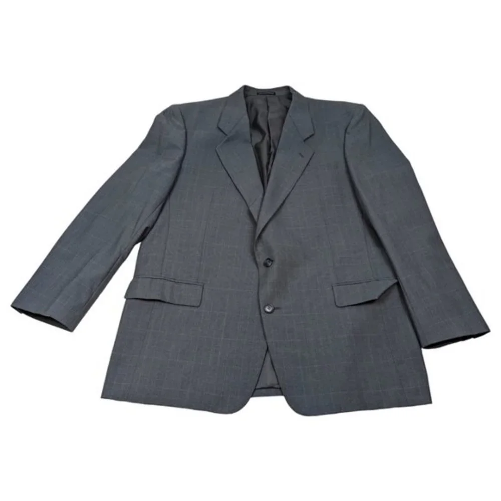 Pierre Balmain Paris Marseille Gray‎ Plaid Suit Jacket Single-breasted 46L